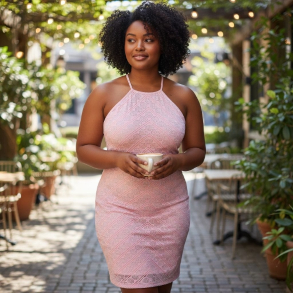 BOLD Elements "Cut to Curve" Halter Bodycon Dress in Blush Pink Stretchy XXL